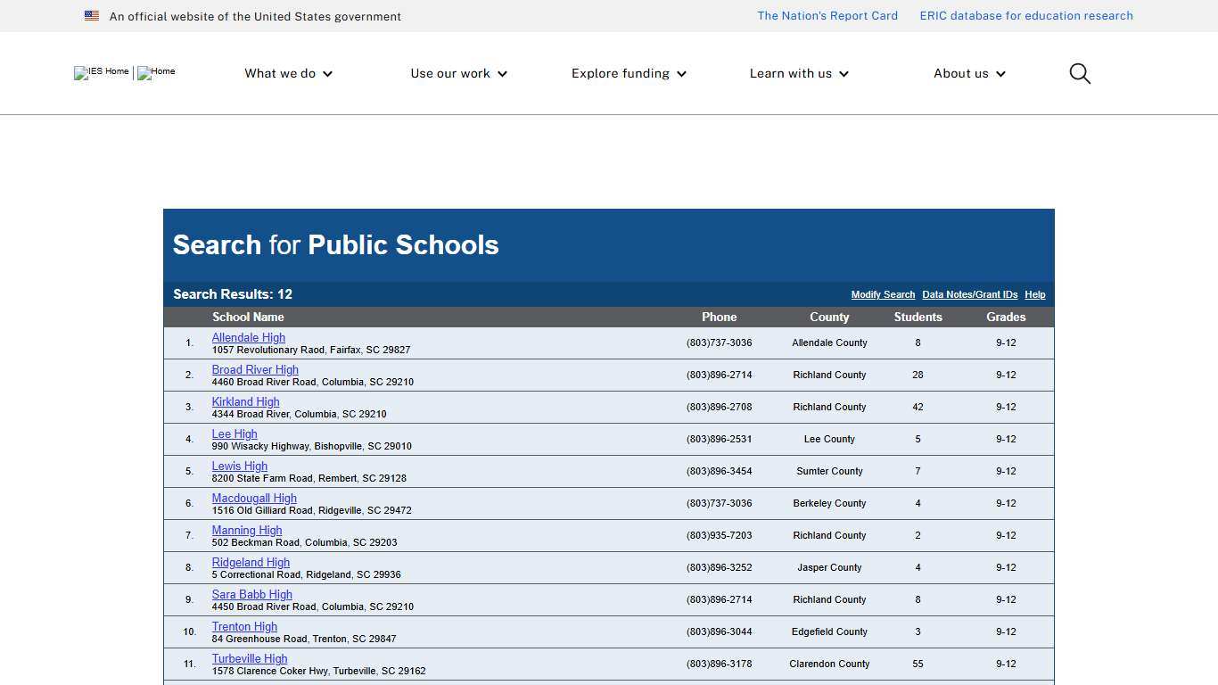 Search for Public Schools - Search Results